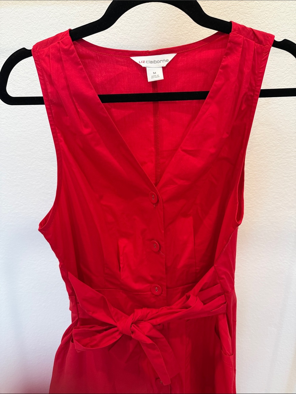 Liz Claiborne Sleeveless Red Button-Front Midi Dress with Tie-Waist - Picture 2 of 6